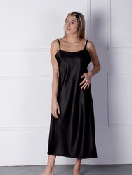 Carla-Satin Nightgown - Black - Black
