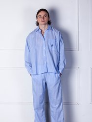 TOTEM - Men´s Long Pajama Set in cotton and linen - Light blue