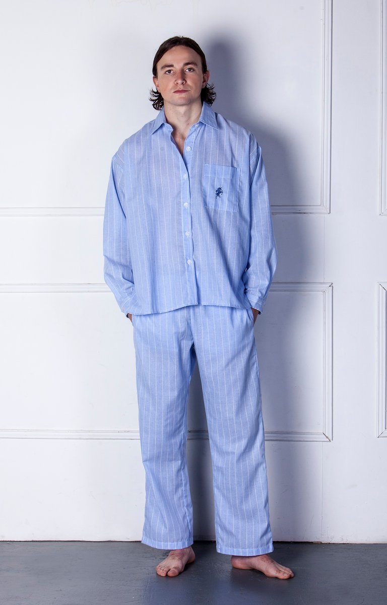 TOTEM - Men´s Long Pajama Set in cotton and linen - Light blue