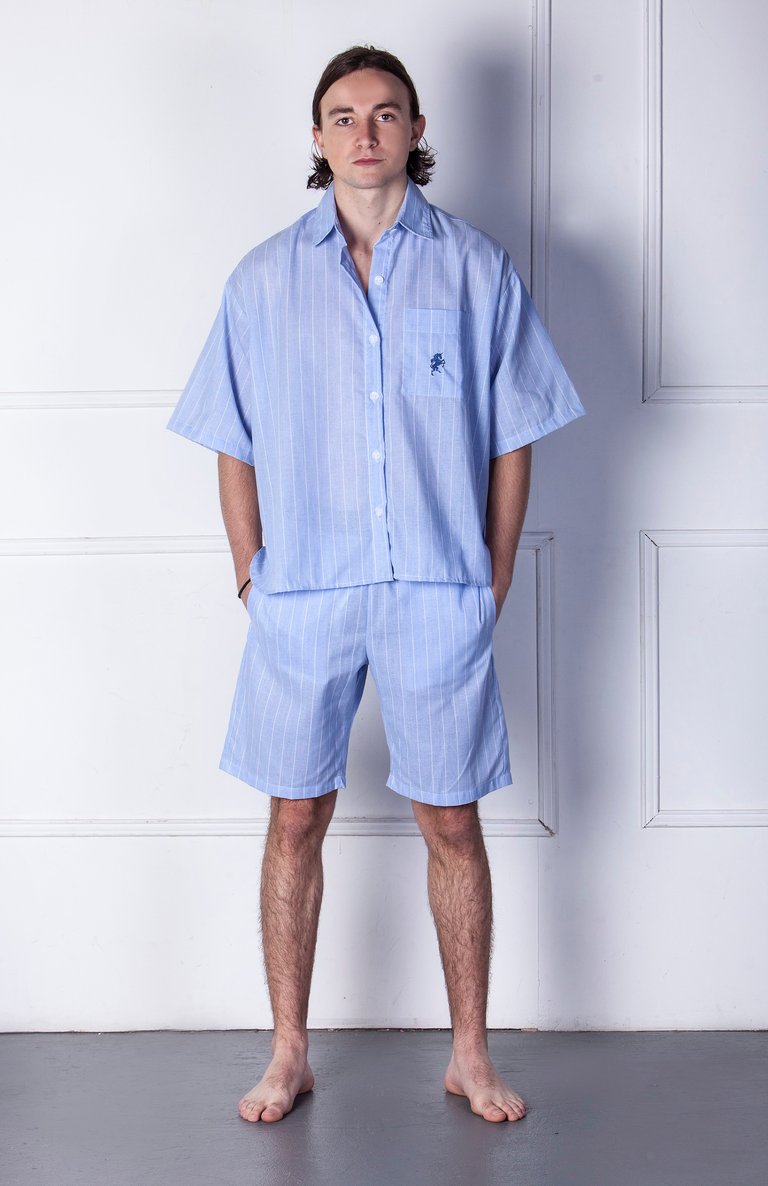 TOTEM - Men´s Short Pajama Set in cotton and linen - Light blue