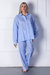Totem-Striped Long Cotton/Linen Pajama Set - Blue