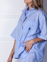 Totem-Striped Short Cotton/Linen Pajama Set