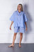 Totem-Striped Short Cotton/Linen Pajama Set - Blue