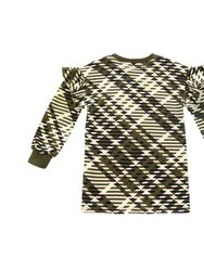 Girls Plaid Ruffle Terry Dress | Olive OM536