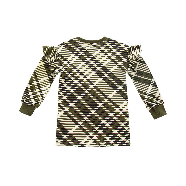 Girls Plaid Ruffle Terry Dress | Olive OM536