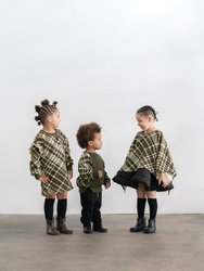 Girls Plaid Ruffle Terry Dress | Olive OM536