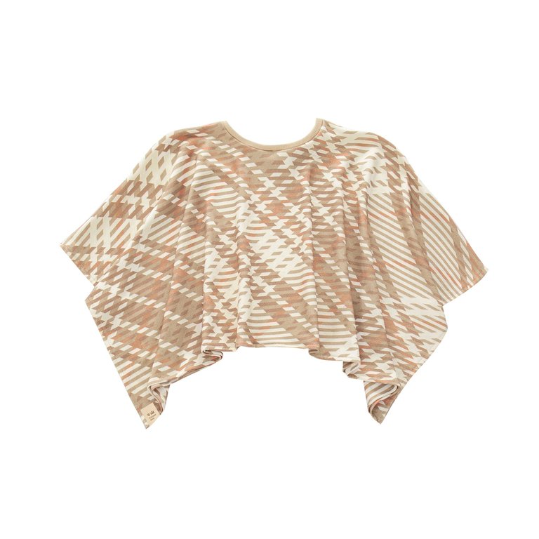 Kids Plaid Blanket Poncho | Beige OM535