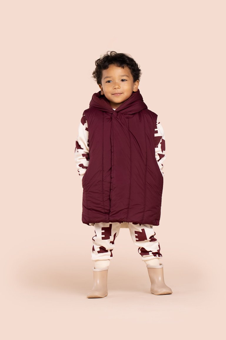 Kids Quilted Nylon Long Vest | Maroon