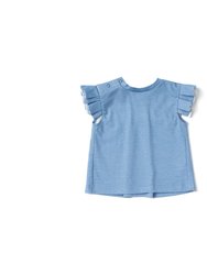 Baby Girl Jersey Top with Knife Pleated Sleeve Ruffle - Blue - Blue