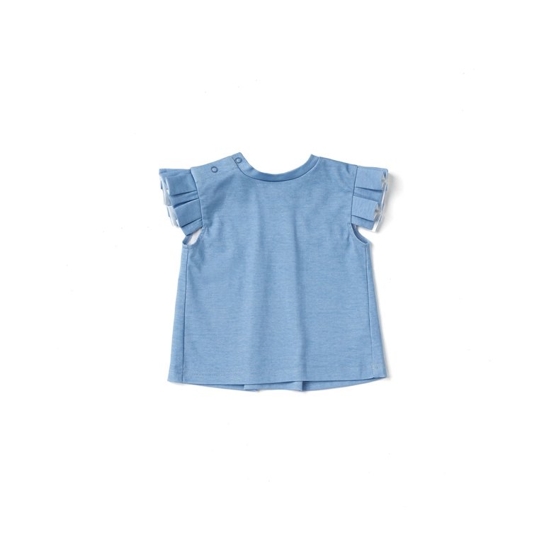 Baby Girl Jersey Top with Knife Pleated Sleeve Ruffle - Blue - Blue