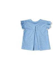Baby Girl Jersey Top with Knife Pleated Sleeve Ruffle - Blue