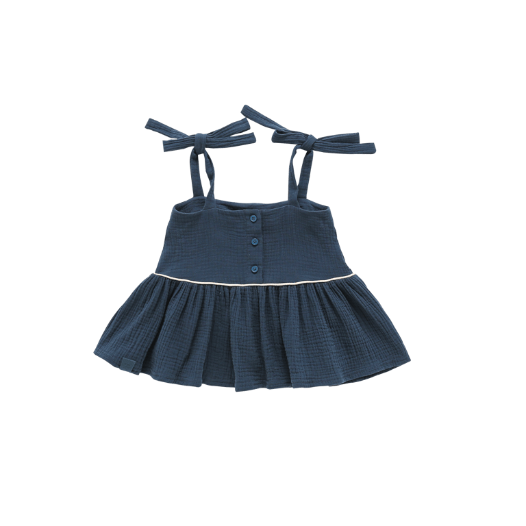 Baby Peplum Top with Ties - Navy