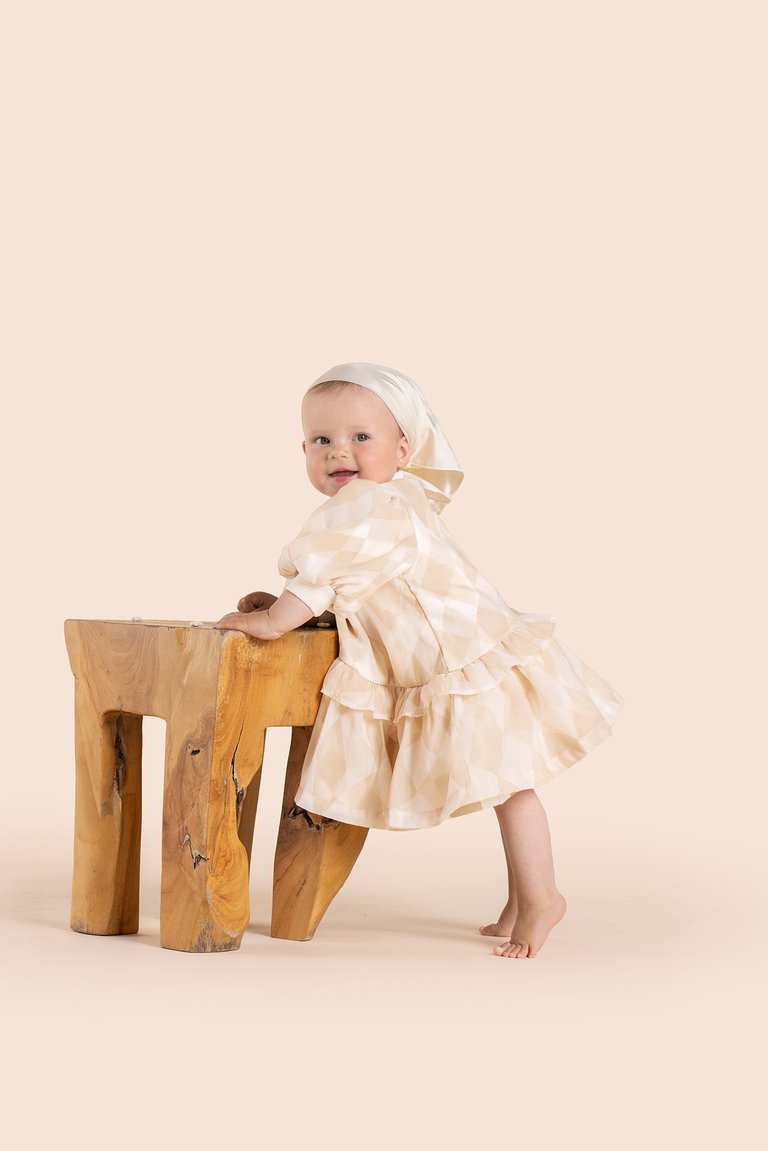 Baby Terry And Organza Dress - Beige