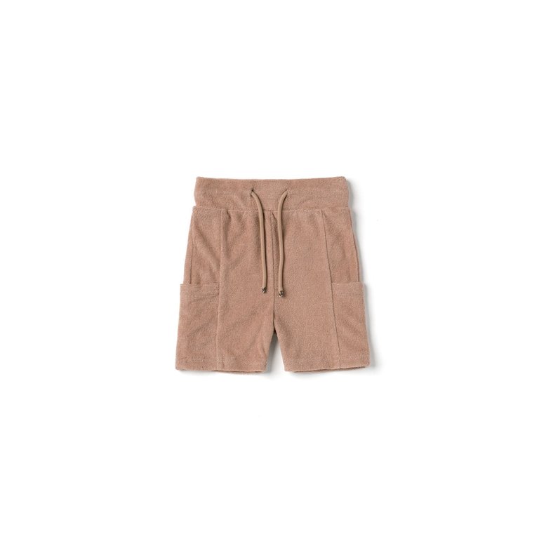Baby Terry Pull-Up Shorts with Pockets | Mocha OM519 - Mocha