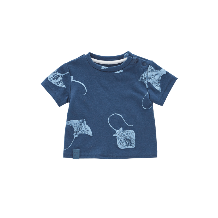 Boxy T-Shirt with All Over Print - Navy