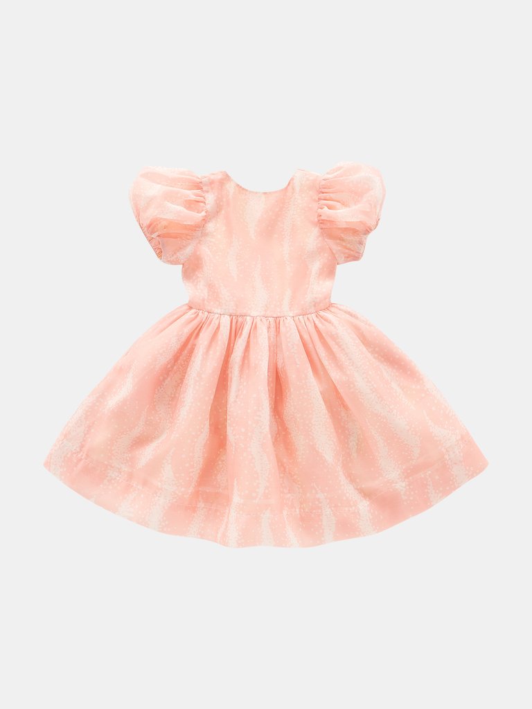 Fit & Flare Dress with Puff Sleeves - Pink