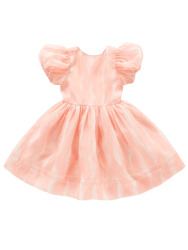 Fit & Flare Dress with Puff Sleeves - Pink