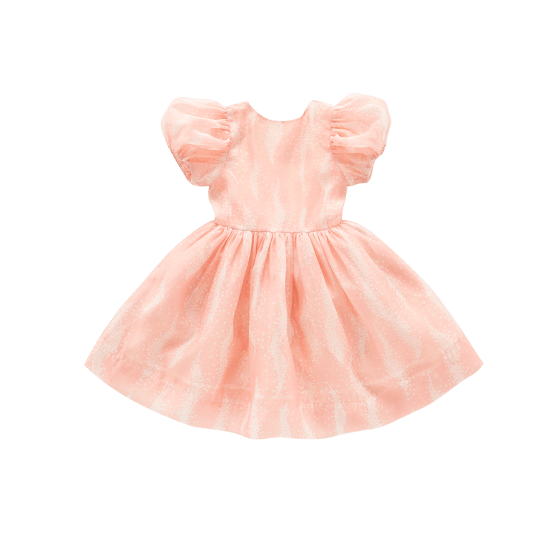 Fit & Flare Dress with Puff Sleeves - Pink