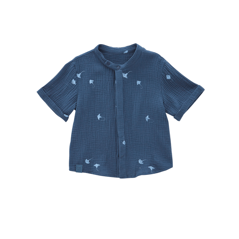 Gauze Button Up Shirt - Navy