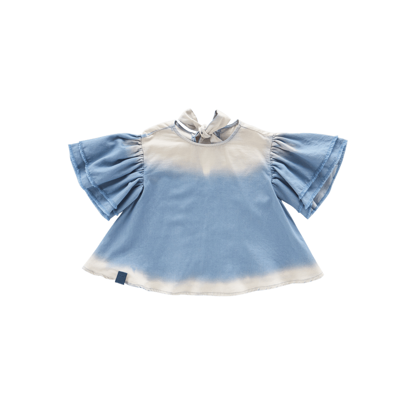 Girls Distressed Chambray Flared Top - Light Blue