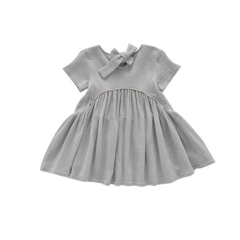 Girls Hi-Low Drop Waist Dress - Light Grey