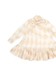 Girls Special Occasion Dress With A Bow - Beige