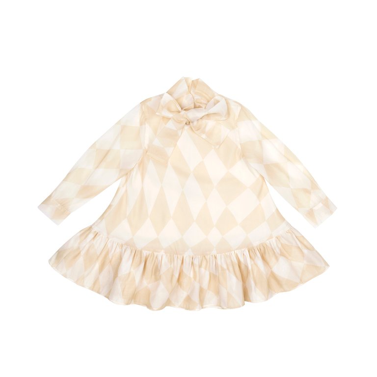 Girls Special Occasion Dress With A Bow - Beige