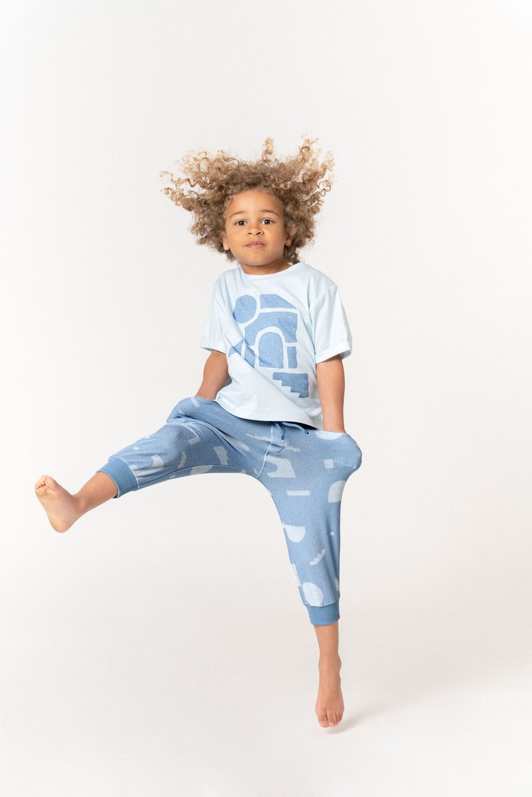 Kids Boxy T-Shirt With Geo Print | Blue OM501