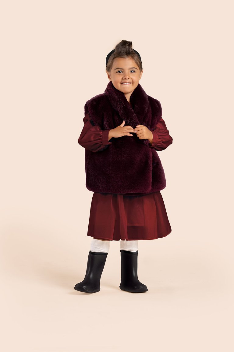 Kids Faux Fur Vest In Maroon