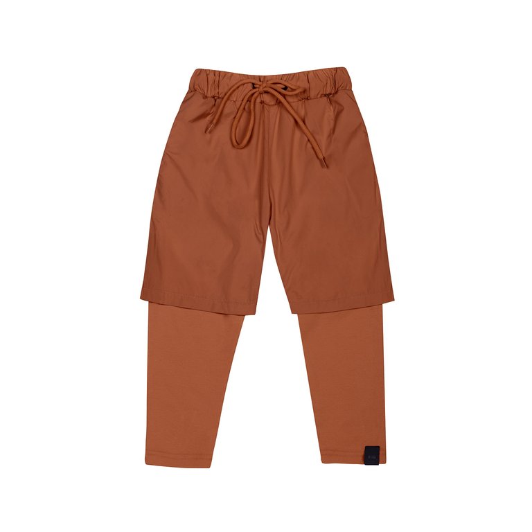Kids Layered Nylon Shorts with Leggings l Rust OM626 - Rust