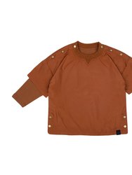 Kids Layered Nylon Top With Jersey Sleeve l Rust - Rust