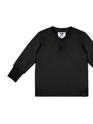 Kids Long Sleeve Jersey Henley - Black