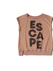 Kids Sleeveless Pullover Terry Top With Escape Print | Mocha OM506 - Mocha