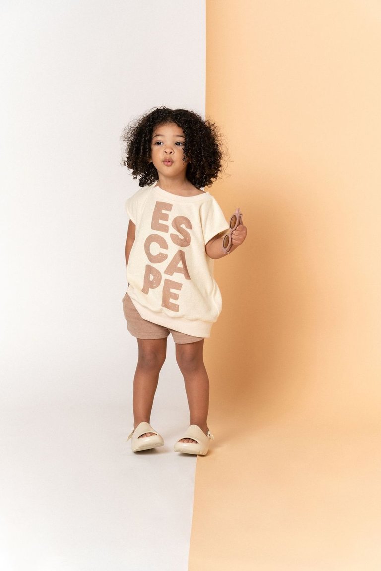 Kids Sleeveless Terry Pull-Over Top With Escape Print | Cream OM506