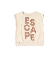 Kids Sleeveless Terry Pull-Over Top With Escape Print | Cream OM506 - Cream