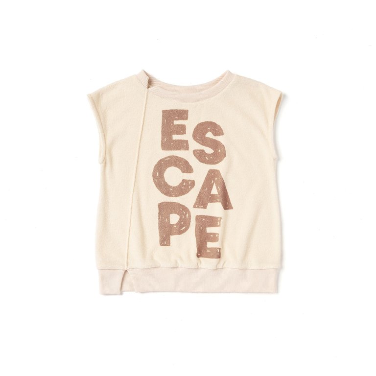 Kids Sleeveless Terry Pull-Over Top With Escape Print | Cream OM506 - Cream