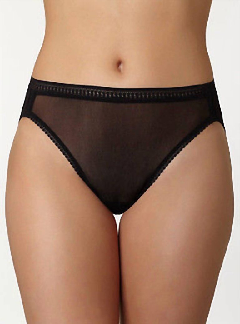 Mesh Hi Cut Brief Panty In Black - Black