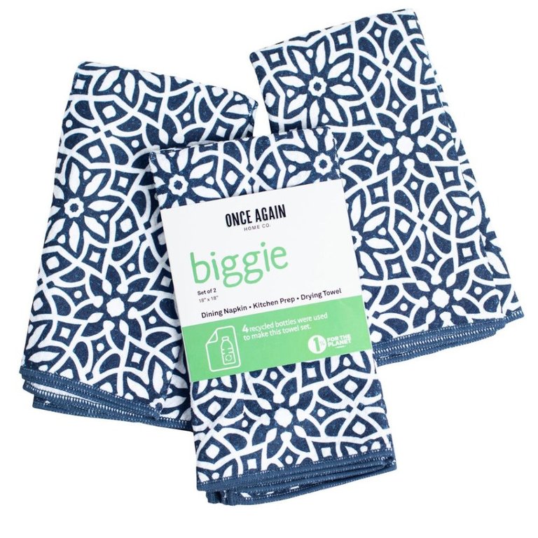 Biggie Towel Set Of 2 - Navy Tiles - Navy