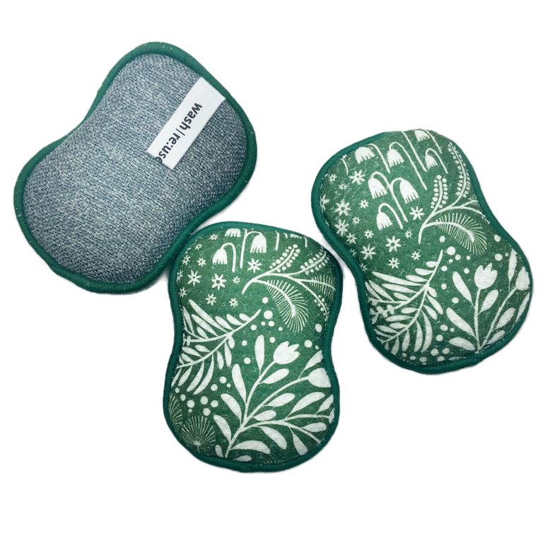 RE:usable Sponges (Set of 3) - Foliage in Evergreen - Green
