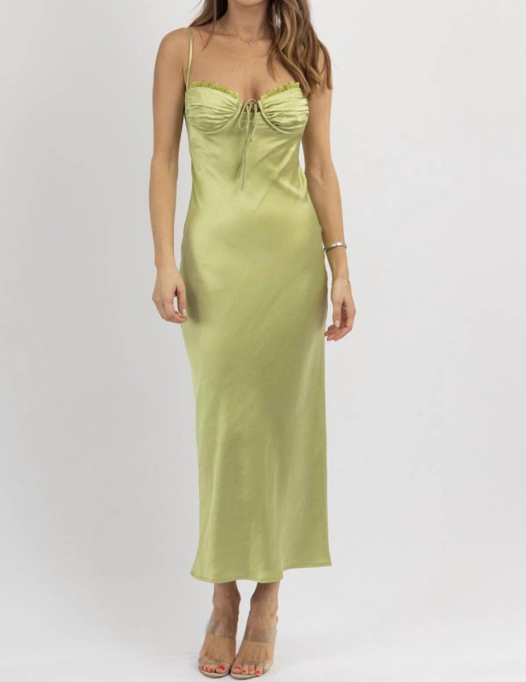 Emi Satin Dress In Lime - Lime