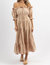 Off Shoulder Ruffle And Tie Waist Dress In Nude