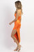 Plunge Side Ruched Midi Dress In Papaya