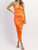 Plunge Side Ruched Midi Dress In Papaya