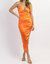 Plunge Side Ruched Midi Dress In Papaya