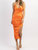 Plunge Side Ruched Midi Dress In Papaya