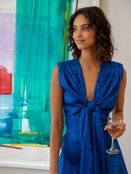 Blue Asymmetrical Tie Front Cocktail Dress