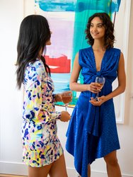 Blue Asymmetrical Tie Front Cocktail Dress