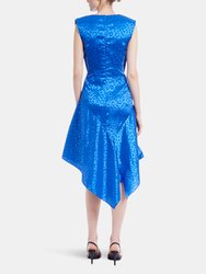 Blue Asymmetrical Tie Front Cocktail Dress