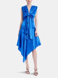 Blue Asymmetrical Tie Front Cocktail Dress - Blue