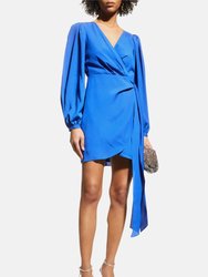 Long Sleeve Wrap Mini Dress - Cobalt